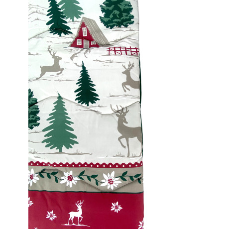 Edredón de invierno con patrón de chalet - Edredón verde rojo Made in Italy