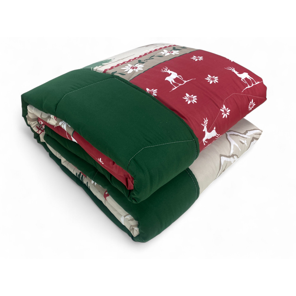 Winter Quilt Super Fantasy Hut - Tyrolean Style Red Green - Warm Microfiber 300gr - Made in Italy