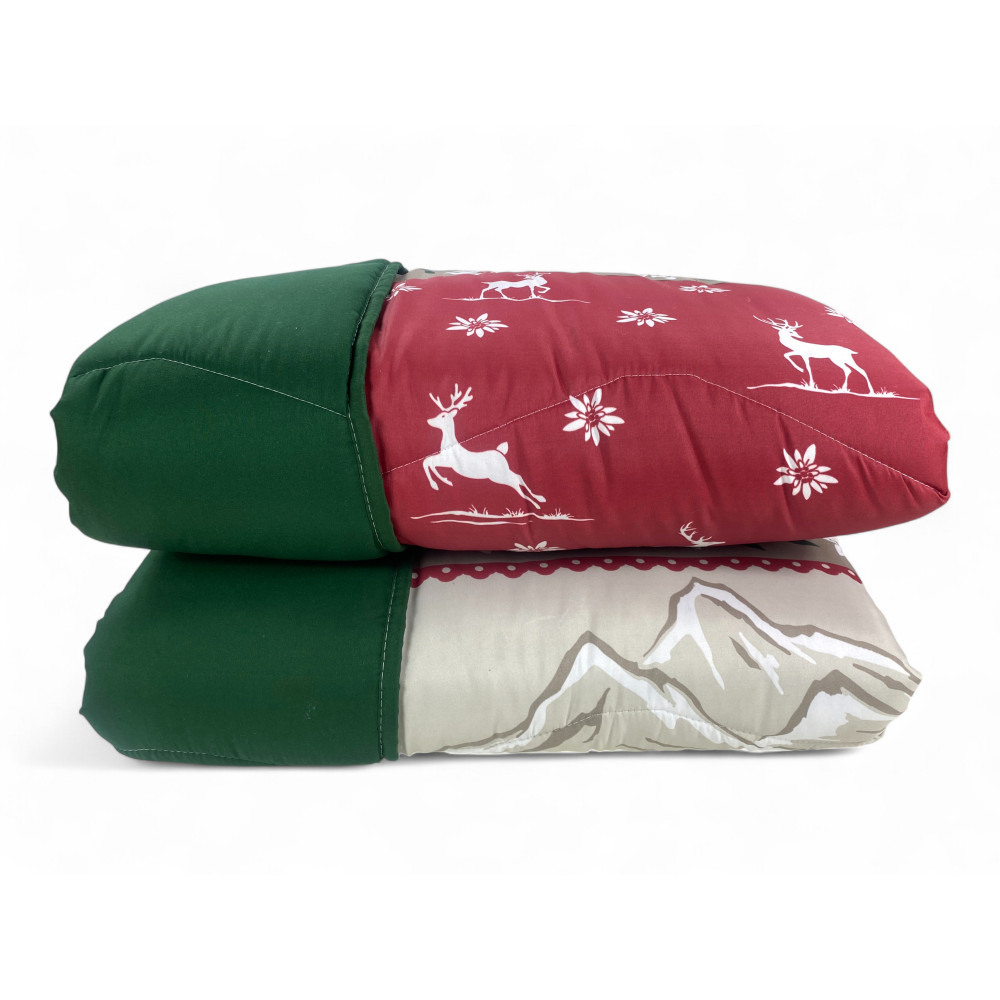 Winter Quilt Super Fantasy Hut - Tyrolean Style Red Green - Warm Microfiber 300gr - Made in Italy
