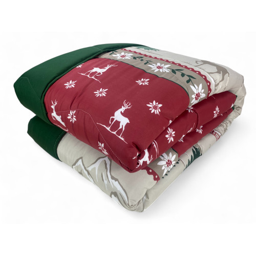 Colcha de invierno Super Fantasy Hut - Estilo tirolés rojo verde - Microfibra cálida 300gr - Hecho en Italia