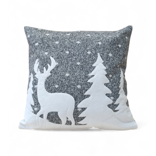 Winter Kissenbezug Hirsch und Schnee 40x40 cm - Tiroler Stil Weiß Grau - Made in Italy