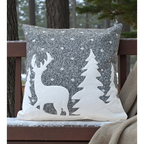Funda de almohada 40x40 cm con ciervo y nieve en estilo tirolés Made in Italy