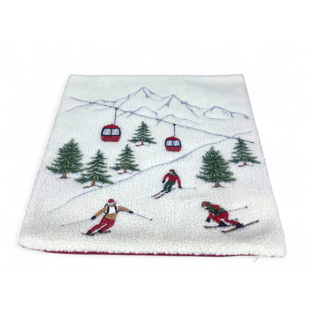 Winter Cushion Cover for Skiers Gondola 40x40 cm - Tyrolean Style Lambskin Fleece - Made in Italy