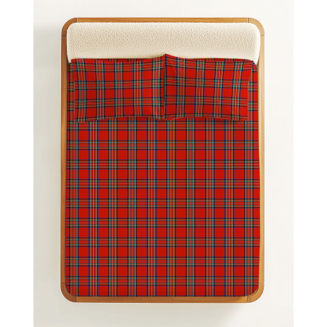 Red Scottish sheet set in 100% natural cotton Made in Italy, cozy winter fabric