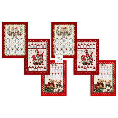 Weihnachtsküchentücher aus Baumwolle 2026 Maxi 50x70cm – Set mit 6 Stück, 3 Drucke, Geschenkidee, Made in Italy Variante B
