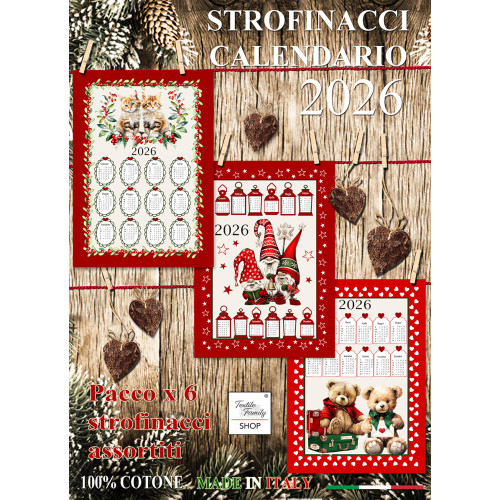 Weihnachtsküchentücher aus Baumwolle 2026 Maxi 50x70cm – Set mit 6 Stück, 3 Drucke, Geschenkidee, Made in Italy Variante B