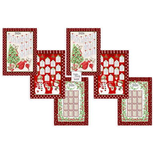 Weihnachtsküchentücher aus Baumwolle 2026 Maxi Kalender 50x70cm – Set mit 6 Stück, 3 Drucke, Geschenkidee, Made in Italy Variant