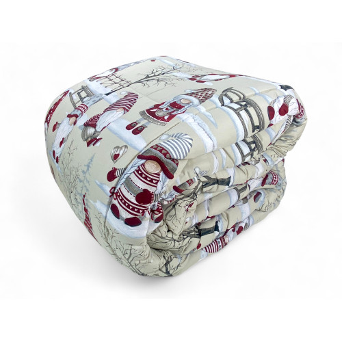 Trapunta Invernale Gnomi Natalizi - Piumone Mano Piuma 300 gr/mq - Morbida e Calda, Made in Italy