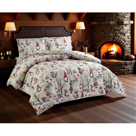 Edredón Doble Gnomos de Navidad - Edredón de Invierno 300 gr/m² Pluma de Mano Hecho en Italia