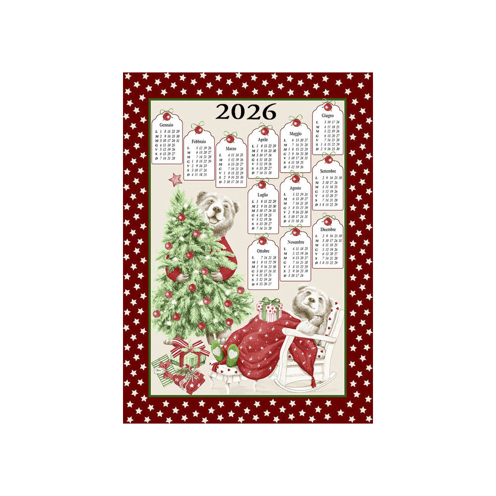 Weihnachtsküchentücher aus Baumwolle 2026 Maxi Kalender 50x70cm – Set mit 6 Stück, 3 Drucke, Geschenkidee, Made in Italy Variant