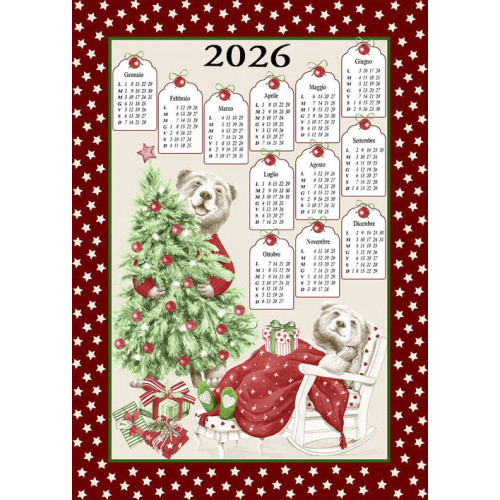 Cotton Christmas Kitchen Towels 2026 Maxi Calendar 50x70cm – Set of 6 Pieces, 3 Prints, Gift Idea, Made in Italy variant A