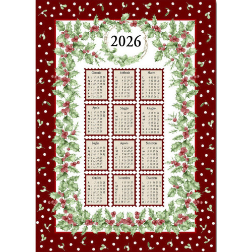 Cotton Christmas Kitchen Towels 2026 Maxi Calendar 50x70cm – Set of 6 Pieces, 3 Prints, Gift Idea, Made in Italy variant A
