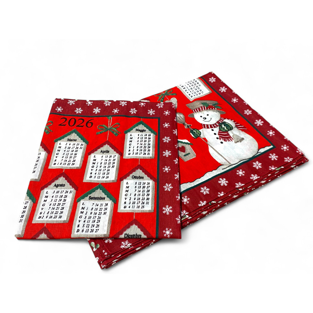 Torchons de cuisine de Noël en coton 2026 Maxi Calendrier 50x70cm – Ensemble de 6 pièces, 3 impressions, idée cadeau, Made in It