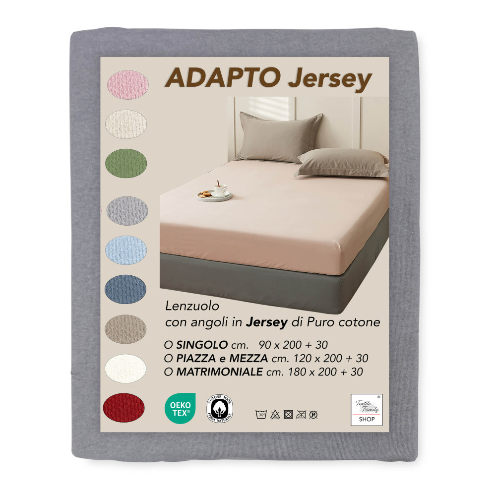 Drap sous Adatpo Jersey Gris en 100 % coton stretch, bande haute H30 cm Drap sous Adatpo Jersey Gris en 100 % coton stretch, bande haute H30 cm