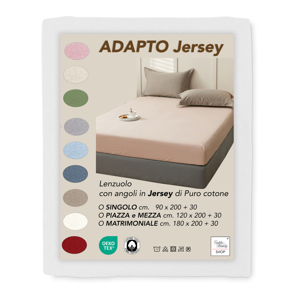 Lenzuolo sotto Adatpo Jersey Bianco in 100% cotone elasticizzato, fascia alta H30 cm Lenzuolo sotto Adatpo Jersey Bianco in 100% cotone elasticizzato, fascia alta H30 cm