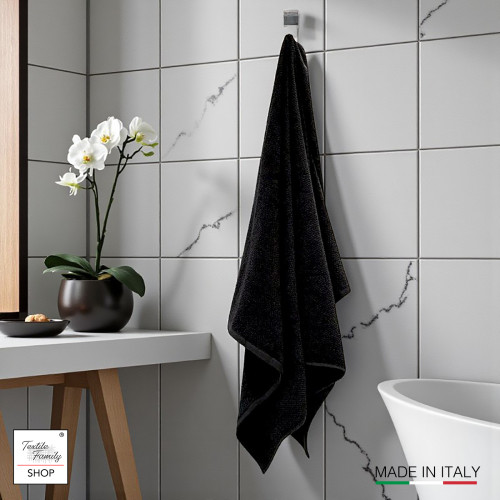 Schwarzes Badetuch 100x150 cm – Baumwollschwamm 100% Made in Italy – ideal für Zuhause, Hotel, B&B und Spa