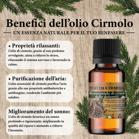 Olio Essenziale di Cirmolo delle Dolomiti – Pino Cembro puro e naturale – Made in Italy, certificato di origine