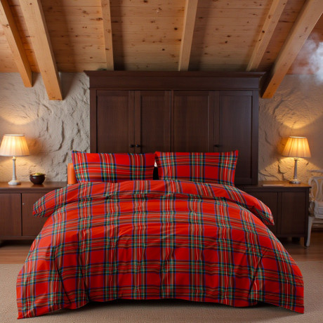 Copripiumino scozzese rosso in puro cotone 100% - Set letto Made in Italy
