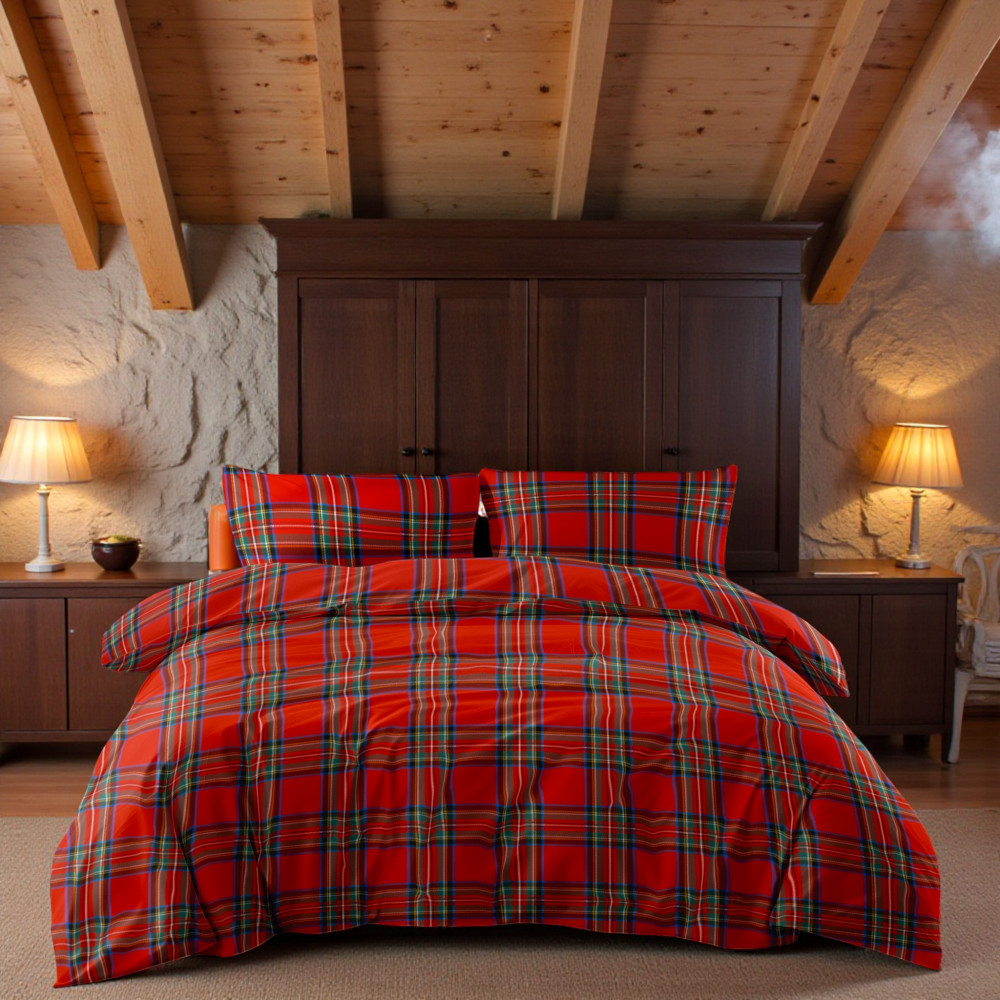 Copripiumino scozzese rosso in puro cotone 100% - Set letto Made in Italy Copripiumino scozzese rosso in puro cotone 100% - Set letto Made in Italy