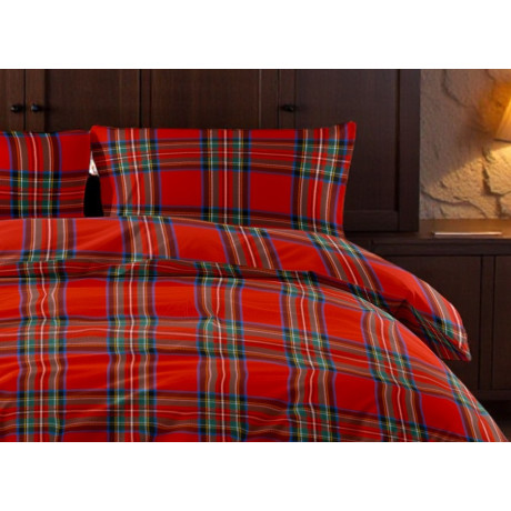 Copripiumino scozzese rosso in puro cotone 100% - Set letto Made in Italy