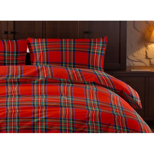 Housse de couette écossaise rouge - Parure de lit 100 % pur coton - Fabriqué en Italie, style tartan classique