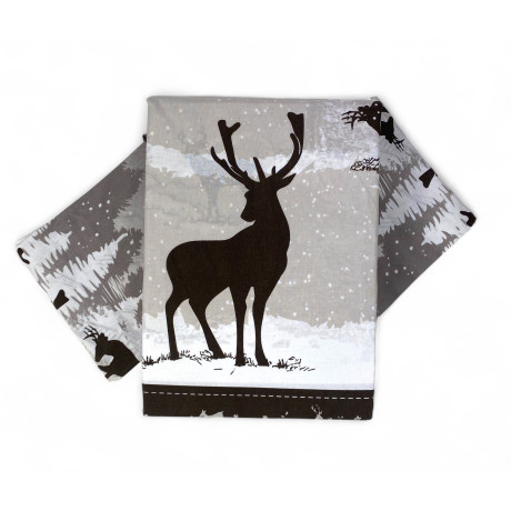 Copripiumino Cervo Alpi Grigio - Set letto invernale 100% cotone - Fantasia montagna con cervi