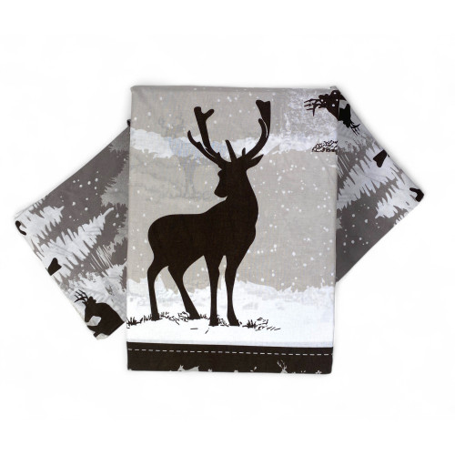 Grey duvet cover set with alpine and deer decorations - Natural and breathable fabric