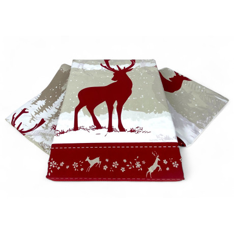Copripiumino Cervo Alpi Rosso - Set letto invernale 100% cotone - Fantasia montagna con cervi