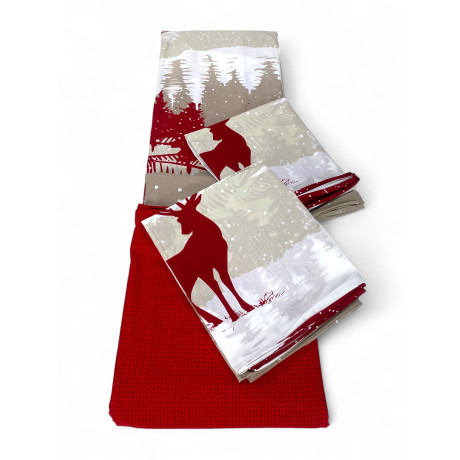 Set completo Cervo Alpi Rosso con federe coordinate - Perfetto per arredare camere in stile montagna