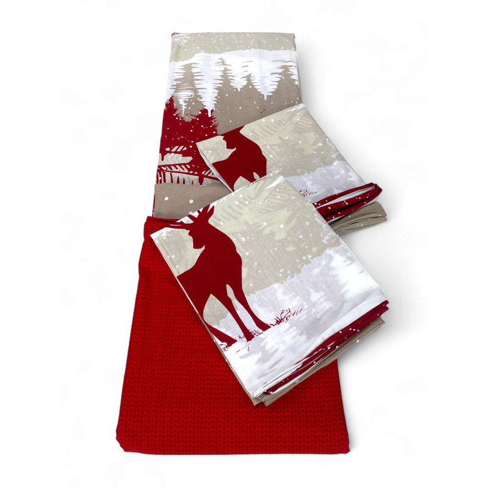Red Deer Duvet Cover - Winter Set 100% Cotton - Mountain Style, Soft and Breathable