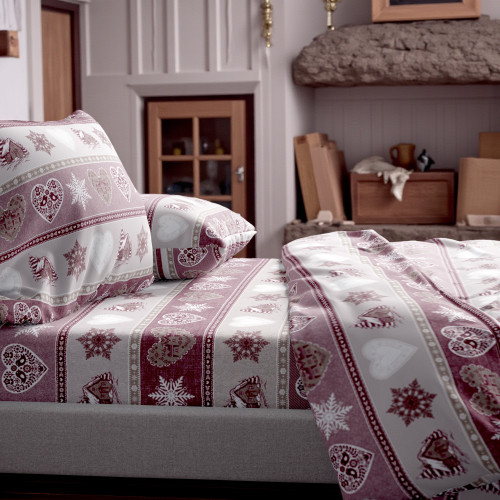 Ensemble de draps en flanelle Baita et Cuore - 100 % coton polaire, chaud et doux - Fabriqué en Italie