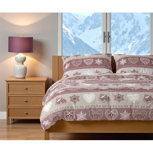 Housse de couette double coeur et cabine - 100 % flanelle de coton - Anti-boulochage, avec rabat supplémentaire, fabriquée en It