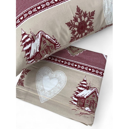 Heart and Cabin Double Duvet Cover - 100% Cotton Flannel - Anti-Pilling, with Extra Flap, Made in Italy