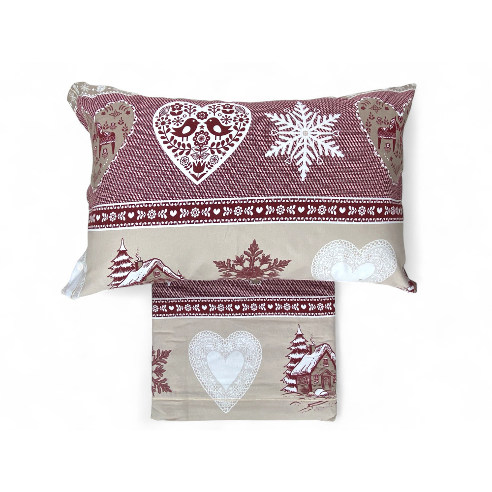Heart and Cabin Double Duvet Cover - 100% Cotton Flannel - Anti-Pilling, with Extra Flap, Made in Italy