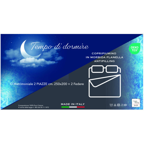 Doppelbettbezug Herz und Kabine - 100% Baumwollflanell - Anti-Pilling, mit extra Klappe, Made in Italy