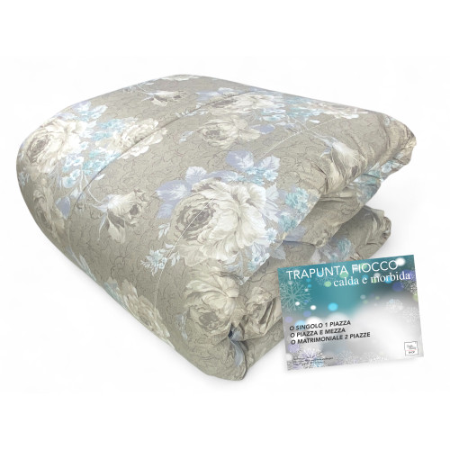 Trapunta Fiocco Sanderson Fiore tiffany - Copriletto Invernale 300gr/mq Microfibra - Made in Italy