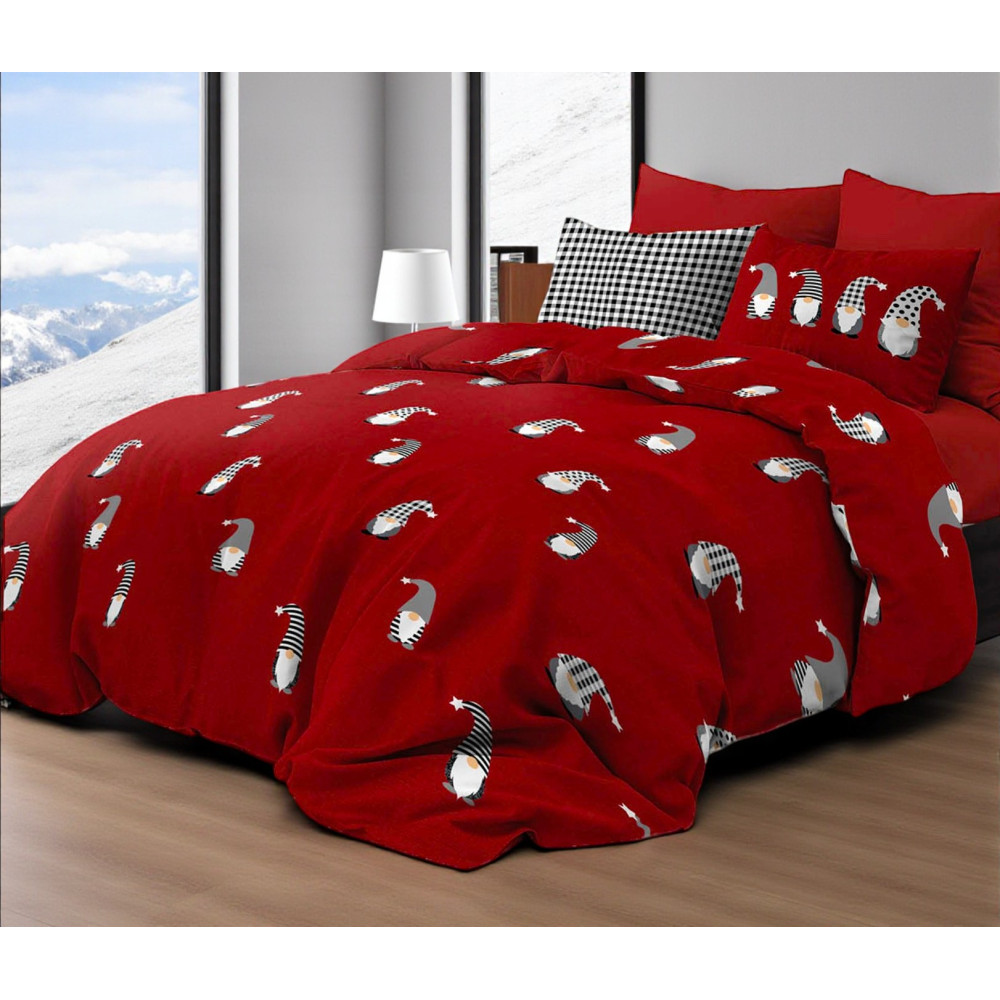 Copripiumino Elfi Natale Rosso - Set letto invernale 100% cotone - fantasia natalizia con elfi Copripiumino Elfi Natale Rosso - Set letto invernale 100% cotone - fantasia natalizia con elfi