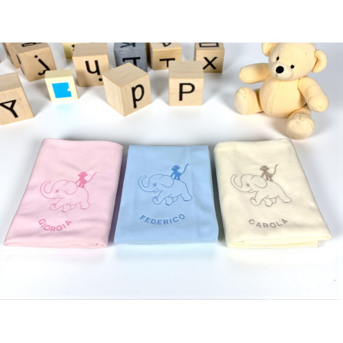 Personalized fleece blanket with name - Baby elephant - Boy and Girl - kindergarten cot newborn crib, embroidery Made in Italy