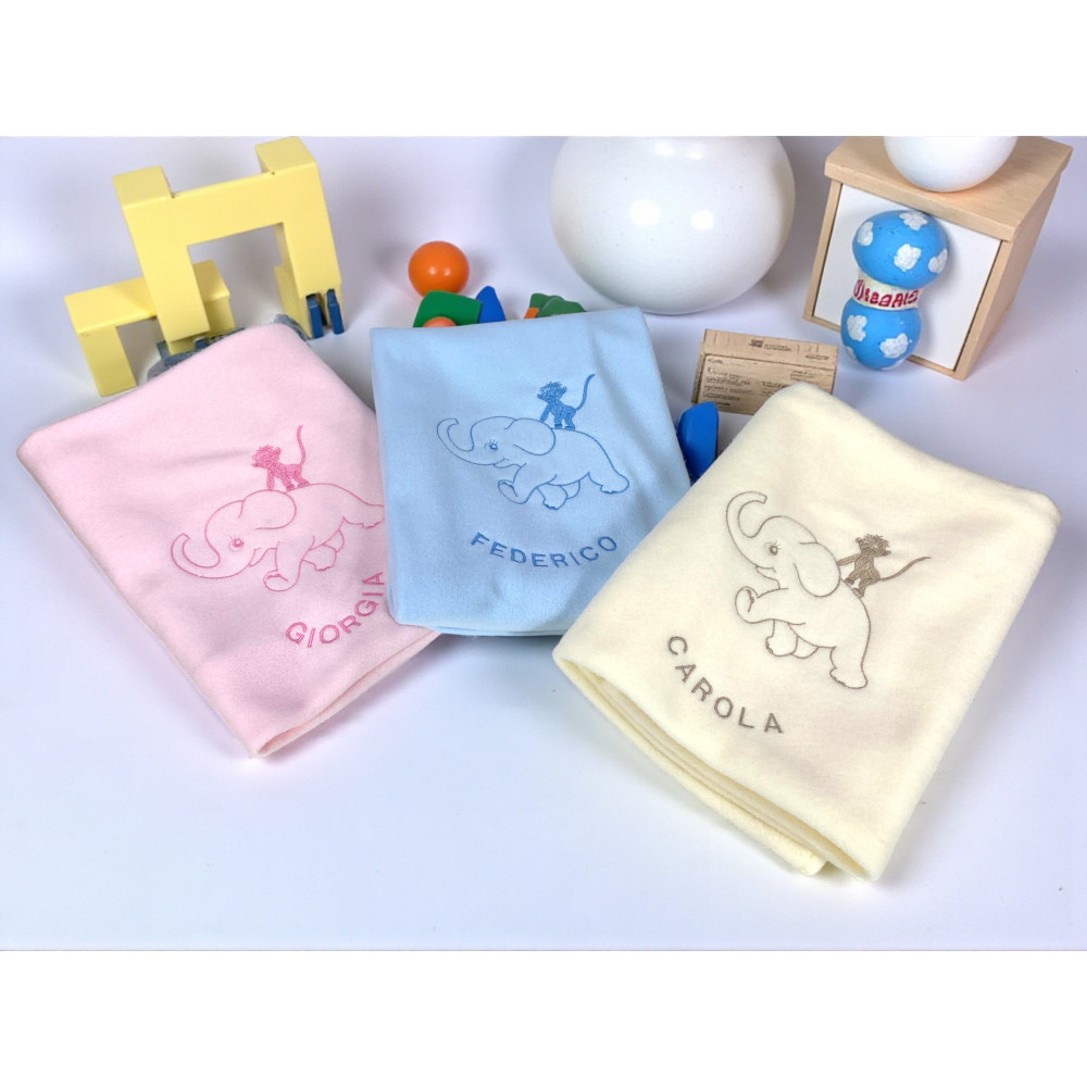 Personalisierte Fleecedecke mit Namen - Baby Elefant - Junge und Mädchen - Kindergartenbett Neugeborenenbett, Stickerei Made in 