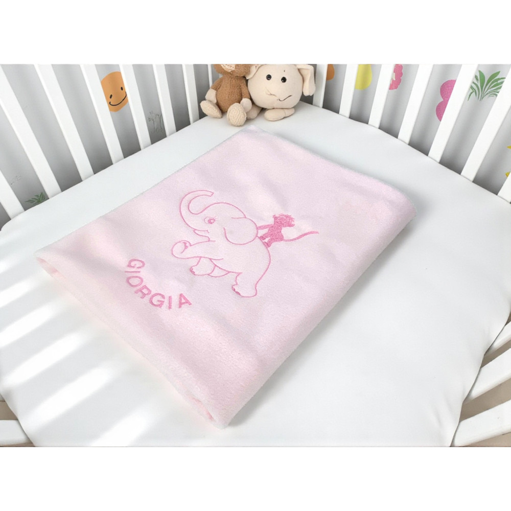 Manta de vellón personalizada con nombre - Bebé elefante - Niño y niña - cuna de recién nacido de jardín de infantes, bordado Ma