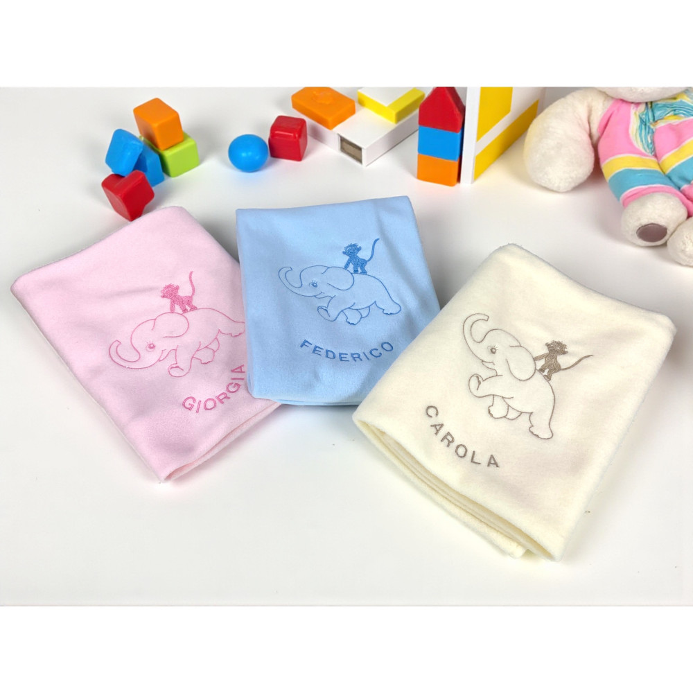 Manta de vellón personalizada con nombre - Bebé elefante - Niño y niña - cuna de recién nacido de jardín de infantes, bordado Ma