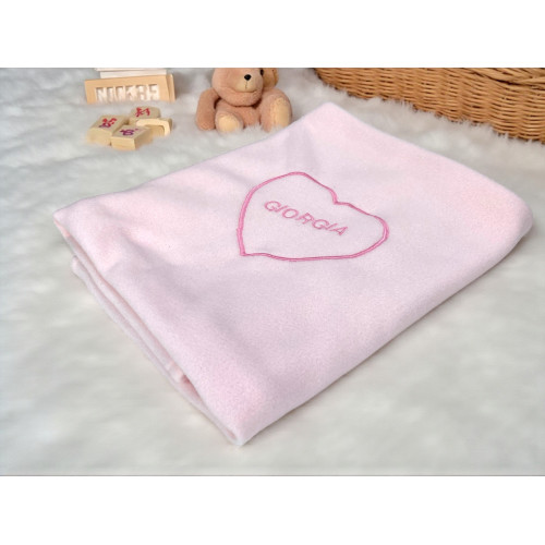 Personalized heart embroidery detail with name – soft newborn blanket