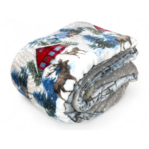 Sherpa Alpina Hut Plaid - Couverture d’hiver en molleton doux avec dos en peau d’agneau - Cabanes cerfs et enneigées