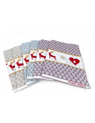 Paños de cocina de algodón jacquard navideño - Juego de 6 piezas 50x80 cm, alta absorción, 3 colores surtidos, hecho en Italia
