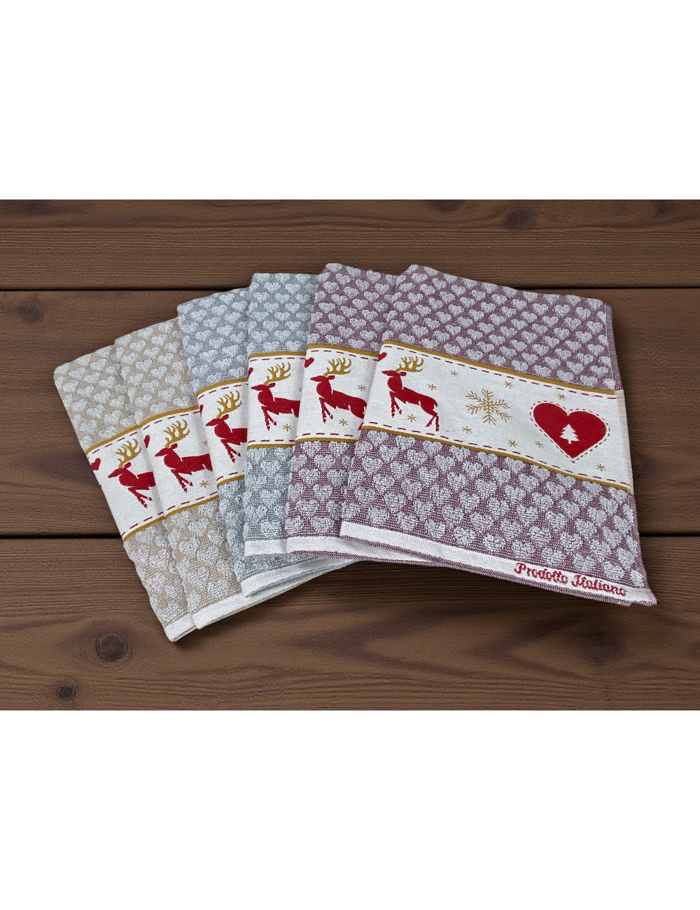 Christmas Jacquard Cotton Kitchen Towels - Set of 6 Pieces 50x80 cm, High Absorbency, 3 Assorted Colors, Made in Italy