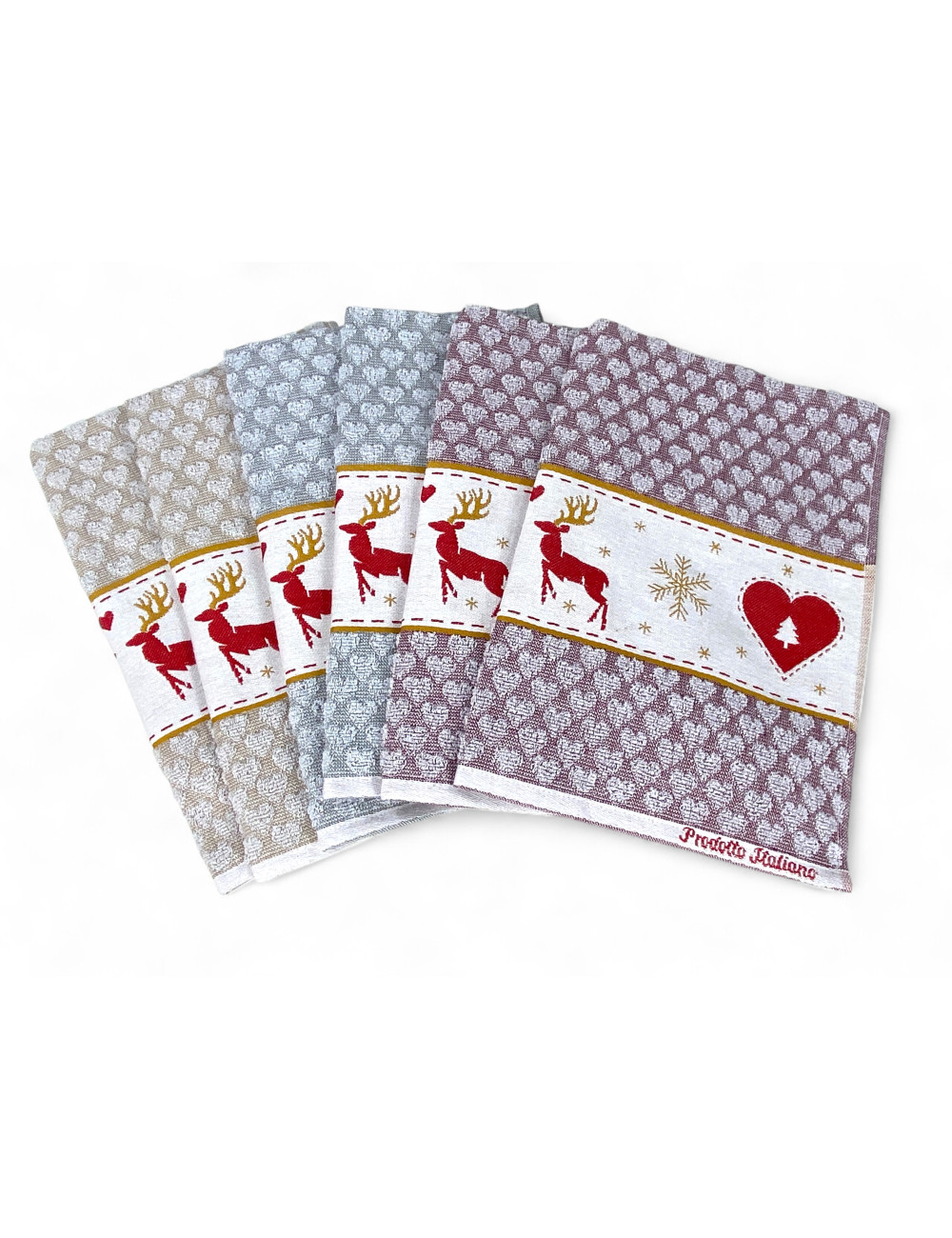 Christmas Jacquard Cotton Kitchen Towels - Set of 6 Pieces 50x80 cm, High Absorbency, 3 Assorted Colors, Made in Italy