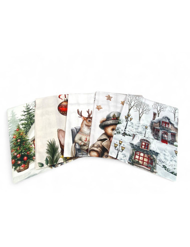 Torchons de cuisine de Noël – Set 5 pièces 50x70 cm – Torchons décoratifs en coton avec boutonnière – Made in Italy