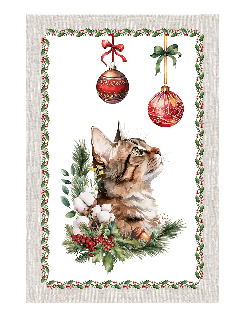 Torchons de cuisine de Noël – Set 5 pièces 50x70 cm – Torchons décoratifs en coton avec boutonnière – Made in Italy