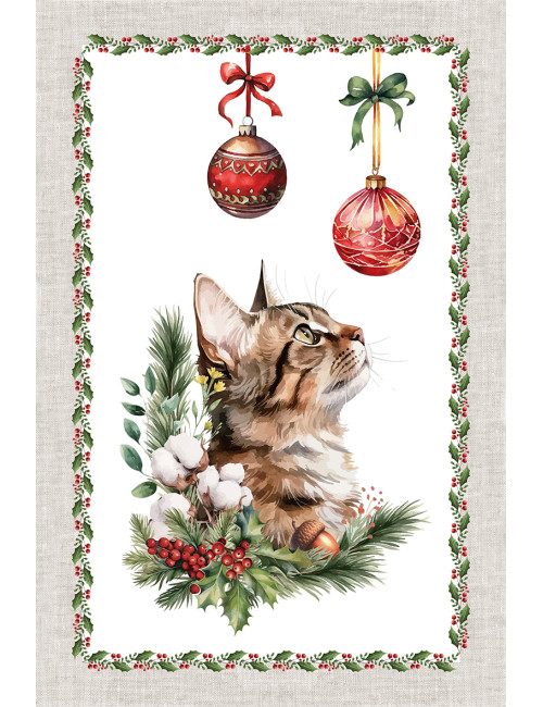 Weihnachtsgeschirrtücher in der Küche – Set 5 Stück 50x70 cm – Dekorative Geschirrtücher aus Baumwolle mit Knopfloch – Made in I