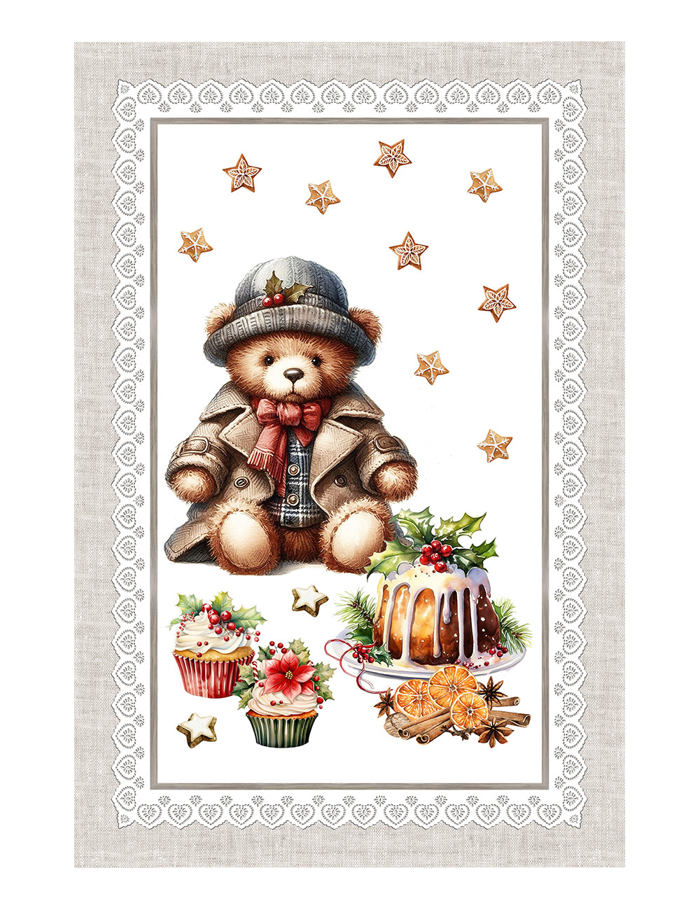 Christmas Kitchen Tea Towels – Set 5 Pieces 50x70 cm – Decorative Cotton Tea Towels with Buttonhole – Made in Italy